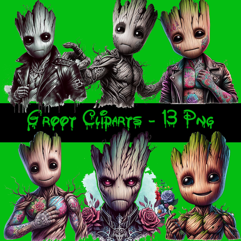 Punk Groot GROOT CLIPART BUNDLE - Marvel Digital Watercolor Png Printable Rock ...
