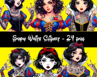 ダークファンタジープリンセスクリップアートPNG • ゴシックタトゥースタイル • 毒リンゴのイラスト • グランジおとぎ話アート • Tシャツ用昇華デザイン