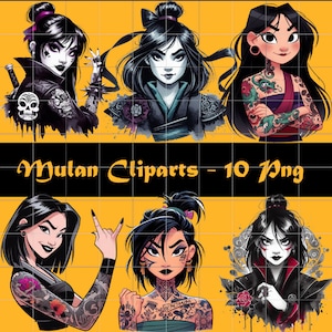 Mulan Clipart PNG, Clipart principessa, Mulan, Principessa Disney, Rock, Punk, Gotico, Tatuaggi, Regalo di compleanno, Stampa acquerello