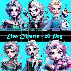 Elsa Clipart PNG, Princesa Clipart, Frozen, Princesa Disney, Rock, Punk, Gótico, Tatuajes, Regalo de cumpleaños, Impresión de acuarela