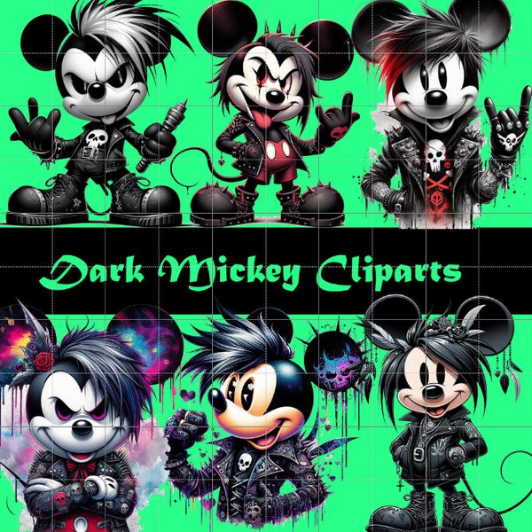 Dark Mickey Clipart PNG, Disney Clipart, Mickey Mouse Gothic, Rock, Punk, Gothic, Tatoos, Geburtstagsgeschenk, Druck Aquarell