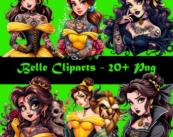 ダークファンタジーの美女クリップアートPNG • バラのゴシックタトゥースタイル • グランジのおとぎ話アート • Tシャツ用昇華デザイン • エッジの効いた読書愛好家