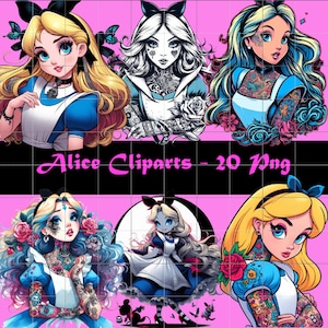 Alice Clipart PNG, Princess Clipart, Alice Rock, Disney Princess, Rock, Punk, Gothic, Tatoos, Birthday Present, Print Watercolor