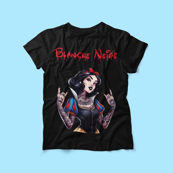 Tshirt Blanche Neige, Princesse Disney, Tshirt Disney, Rock Punk Tatouage, Princesse Disney tatouage, Cadeau Noel Disney, homme femme enfant