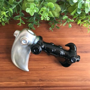 Chrome Sickle Glass Pipe - American Made Glass - Fumed Glass Hammer Spoon - Horror Novelty Glass Art - Fumed Glass Pipe
