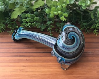 Black and Blue Fade Gandalf Sherlock Glass Pipe - Handmade American Glass - Colorflow Heady Glass Art