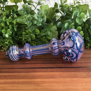 Blue Fumed Galaxy Glass Spoon - Blue with Mixed Color Fume - Color Changing Glass Pipe - Handmade American Glass - Fumed Glass Pipe
