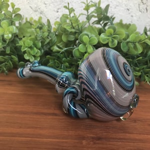 Gray and Blue Fade Colorflow Glass Sherlock Pipe - Handmade American Glass - Heady Glass Pipe
