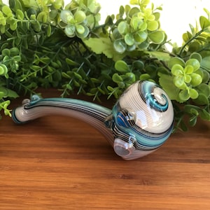 Gray and Blue Fade Gandalf Sherlock Glass Pipe - Handmade American Glass - Colorflow Heady Glass Art