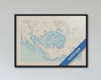 Carte du Golfe du Morbihan, fichier numérique pour impression format 50 x 70 cm, style ancien