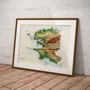Carte du département du Finistère, style ancien, effet relief (Bretagne)