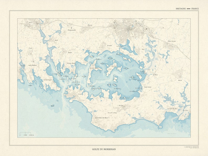 Carte du golfe du Morbihan, style ancien Bretagne image 3