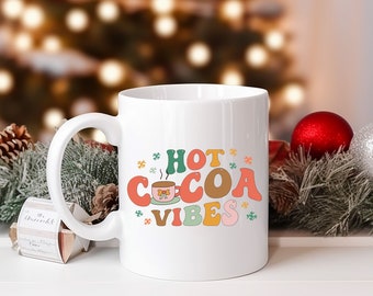 Hot Cocoa Vibes Christmas Mugs, Cute Christmas Mug, Secret Santa Gift, Reindeer Mug, Hot Chocolate Mugs, Christmas Coffee Cup, Mug for Kids