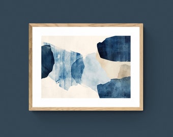 Blue abstract art, navy wall print, digital art print. download