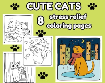 Cute Cats Coloring Pages – 8 Adorable Printable Designs for Cat Lovers, downloadable PDF