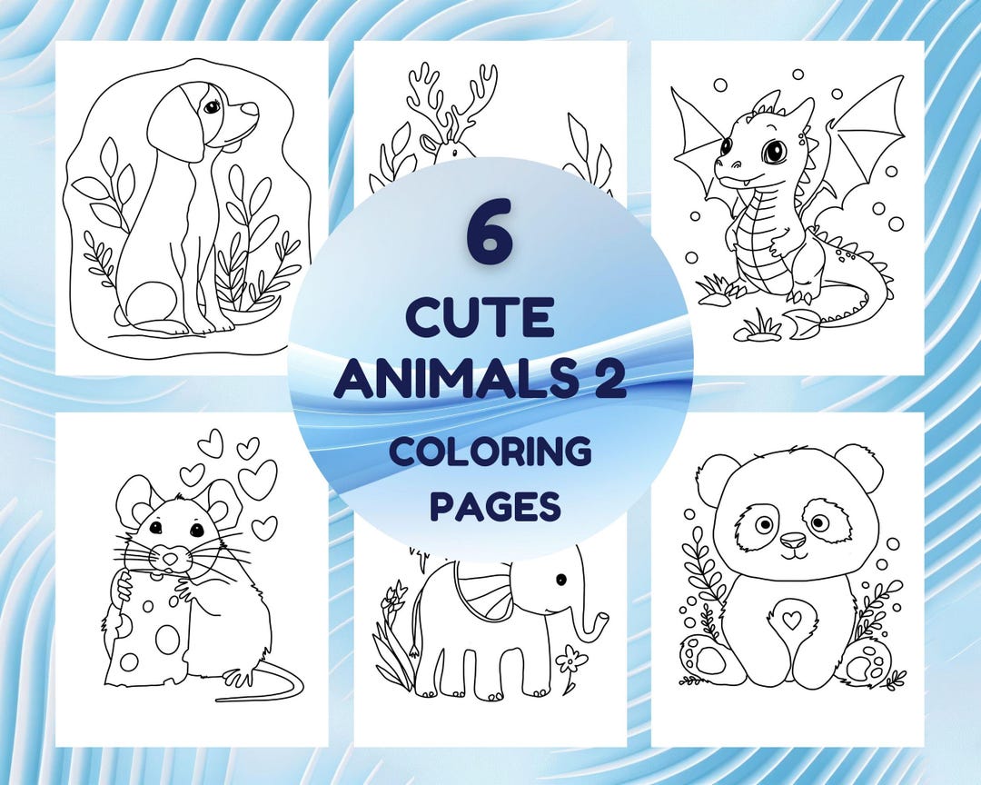 6 Cute Animals Coloring Pages - Instant Download PDF for Kids and ...