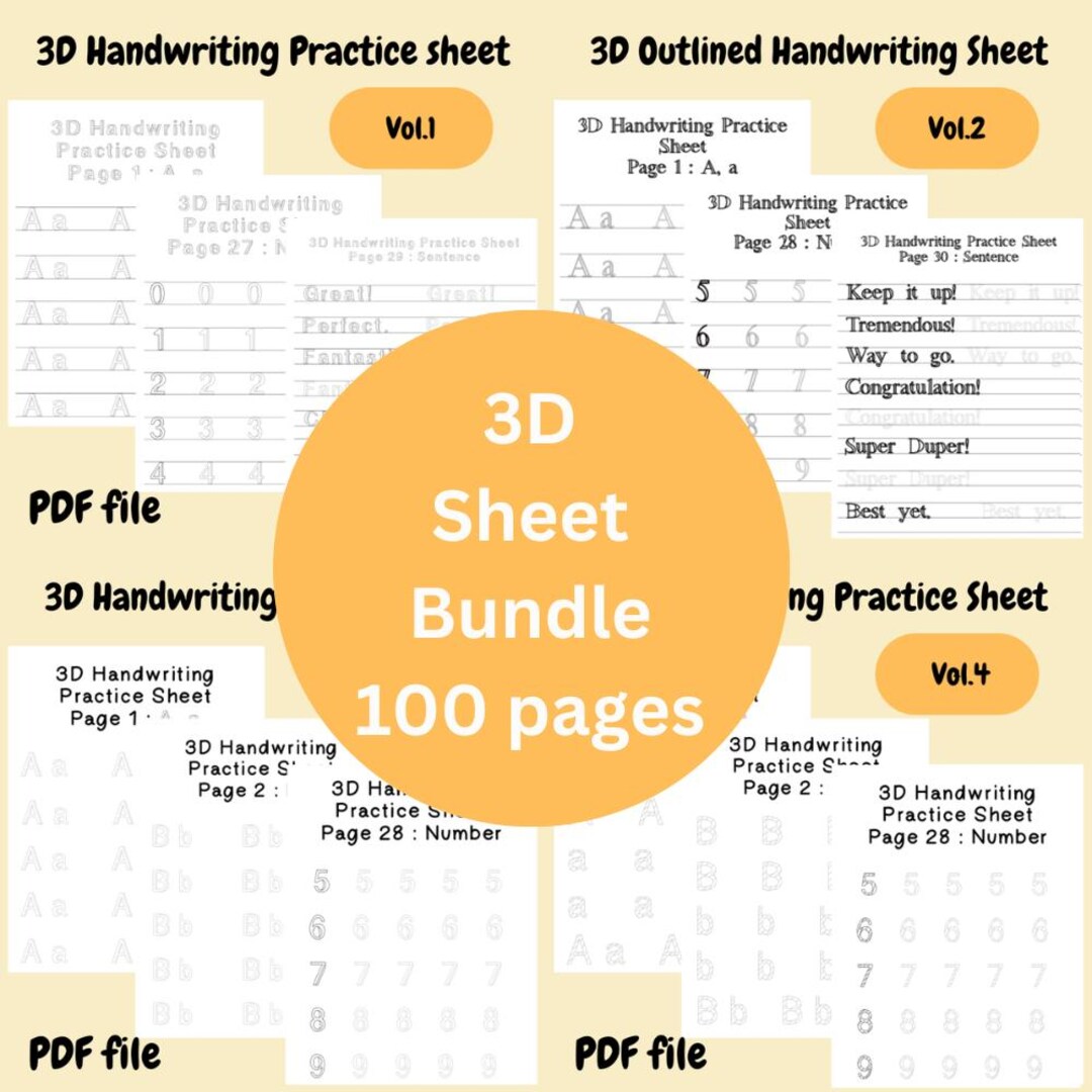 Bundle 3D Hand Written Practice Sheet, Lettering Work Sheet, Writing ...
