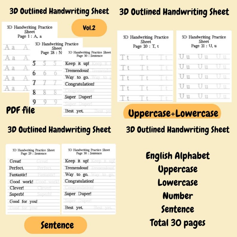 Bundle 3D Hand Written Practice Sheet, Lettering Work Sheet, Writing ...