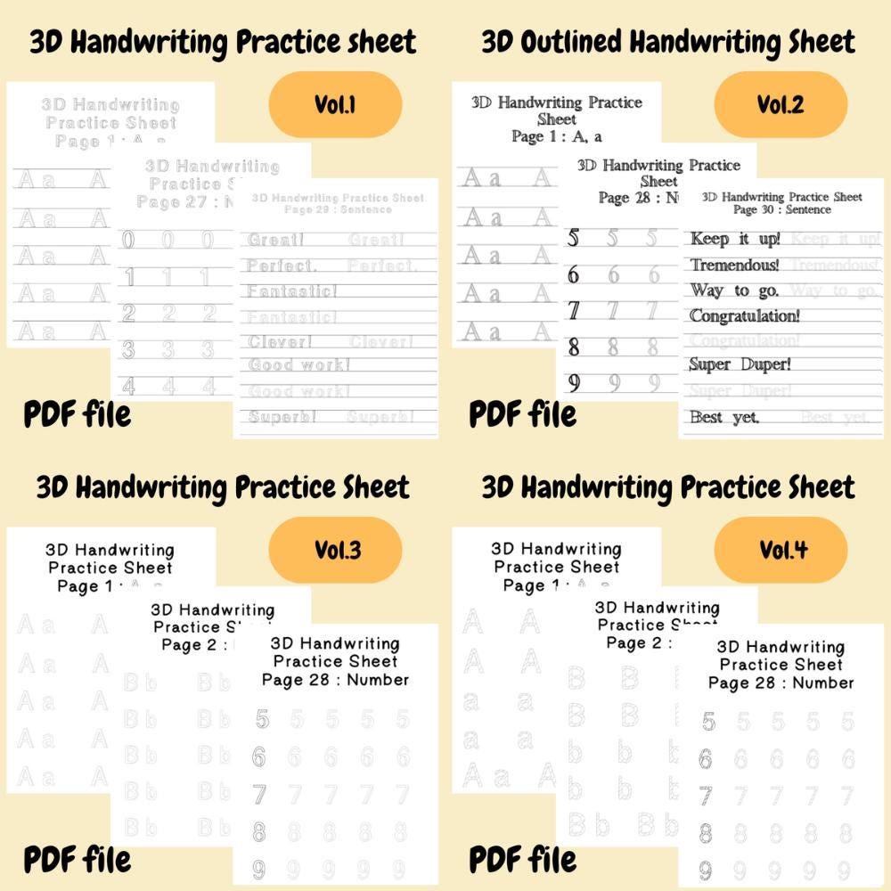 Bundle 3D Hand Written Practice Sheet, Lettering Work Sheet, Writing ...