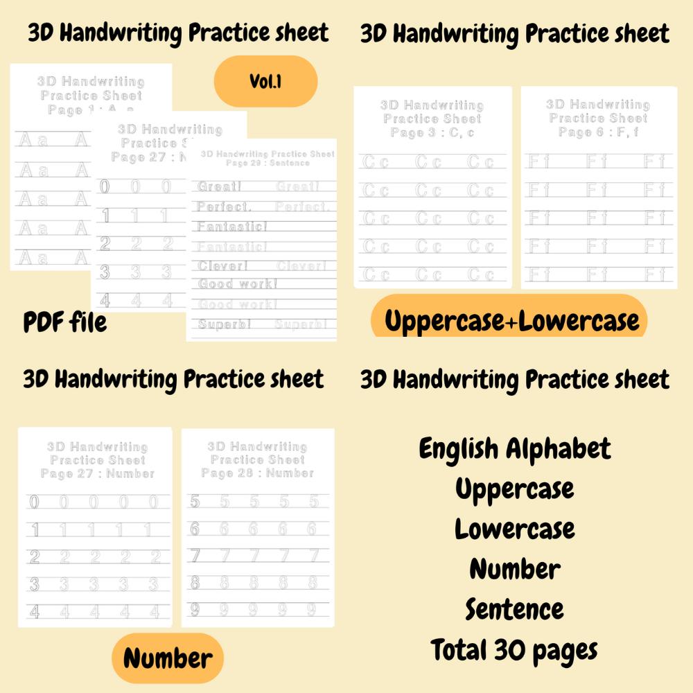 Bundle 3D Hand Written Practice Sheet, Lettering Work Sheet, Writing ...