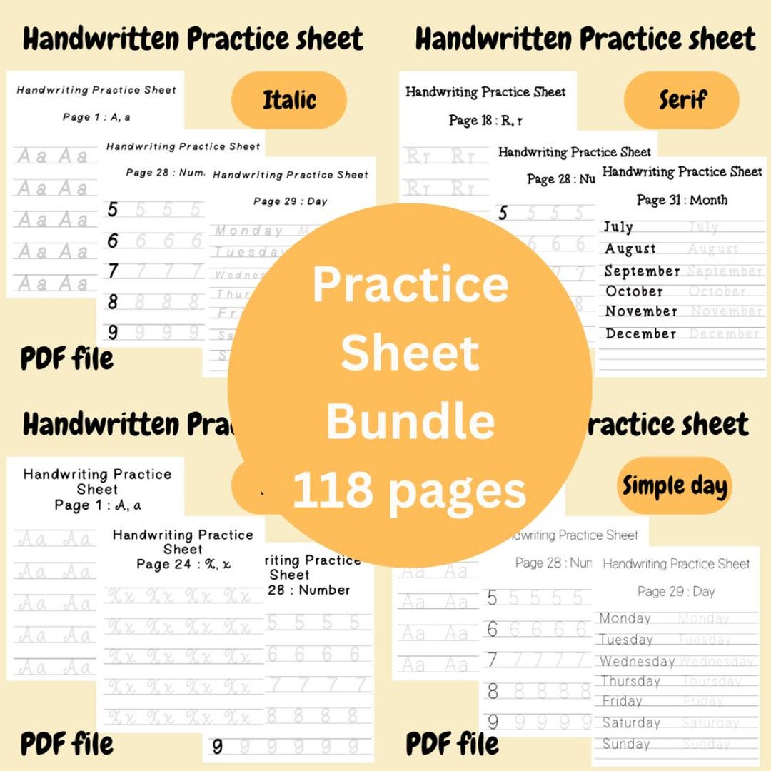 Bundle Hand Written Practice Sheet, Lettering Work Sheet, Writing ...