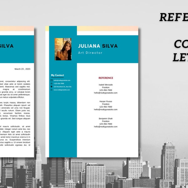 Professional Resume Template, Resume Template,  Canva, Creative Resume with Photo, Resume Cover Letter, CV Template