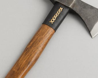 Handmade Carbon Steel Axe: Rose Wood Handle, Leather Wrap
