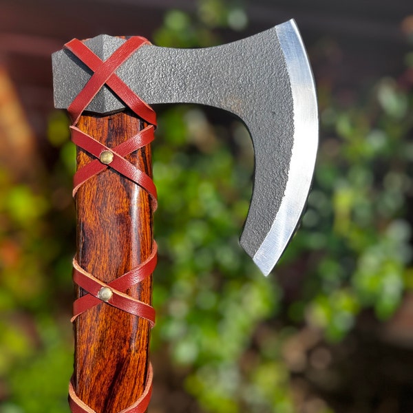 Handmade Ragnar axe  Forged Bushcraft Axe  wooden handle uk best gift with original leather covering,feeling axe.best gift for him.vikingaxe