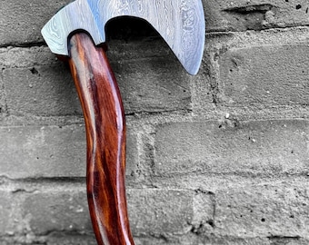 Damascus steel handmade viking axe . with free leather sheath best anniversary gift and gift for him premium quality . Bushcraft tool