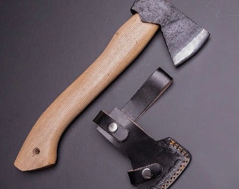 Handforged Mini Camping Axe: Bushcraft Outdoor Axe with Leather Sheath