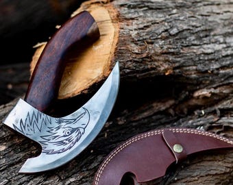 handmade viking pizza cutter axe with leather sheath