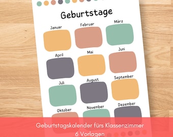 Birthday calendar for the classroom / school room birthdays / 6 templates / A3 format / PDF / school / student birthday