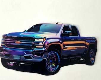 Lifted Chevy Truck Hollografic Sticker