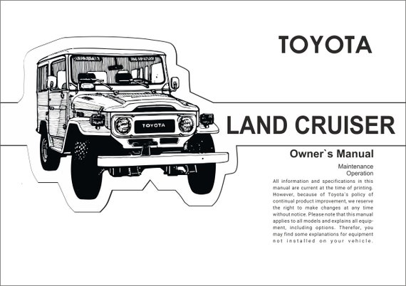 1980 Toyota Land Cruiser Owners Manual | Model FJ40, BJ40, FJ43