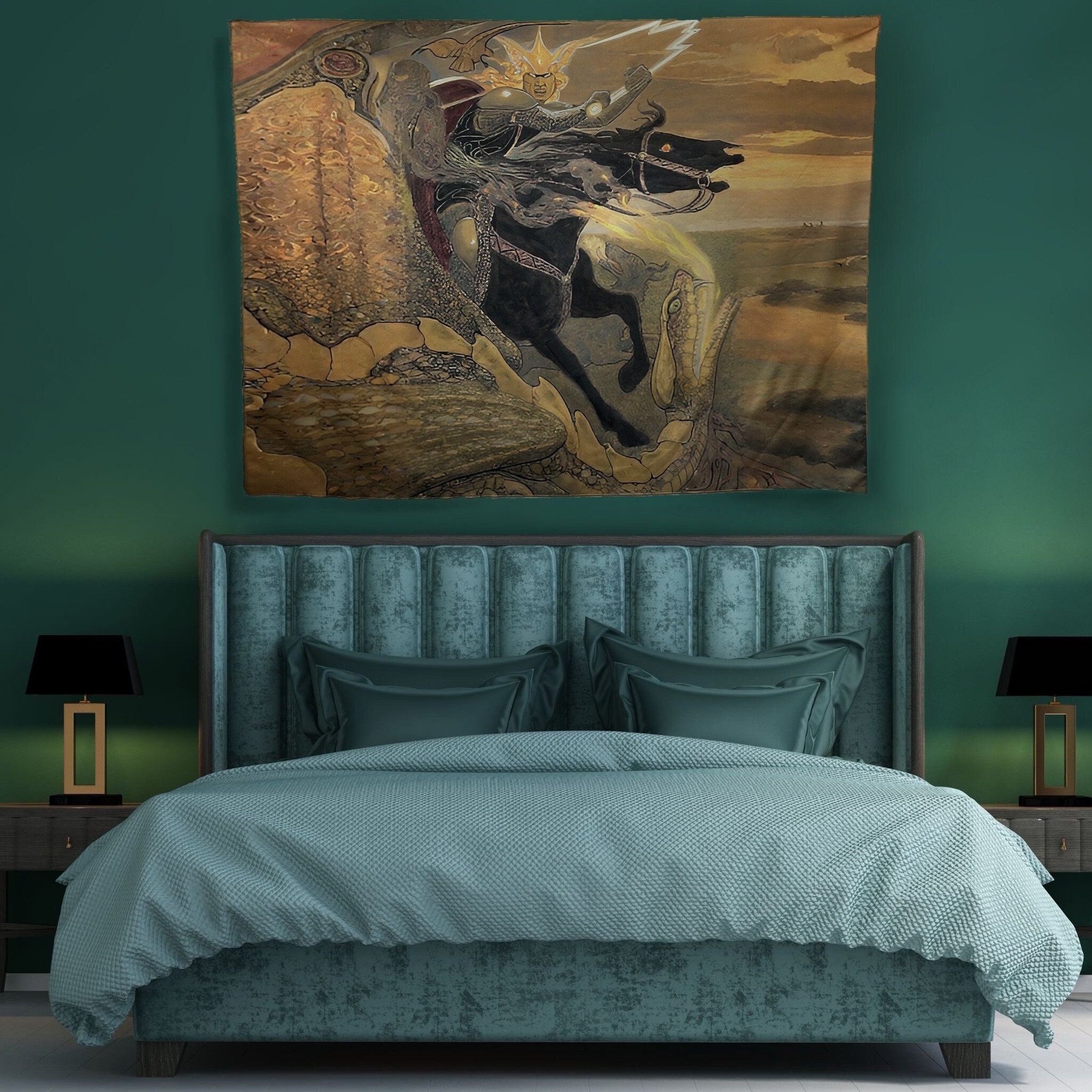 Der Jäger Mittelalter Wandteppich - Boho Antiker Wandteppich - Vintage Renaissance Tapisserie - Wandbehang - 118 x 150 cm