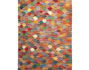 2&#39;5 &quot;x 3&#39;11&quot; Handgewebter bunter türkischer Woll-Kelim Teppich - Wende-Kelim - Maschinenwaschbarer Woll-Kelim (75 x 120 cm)