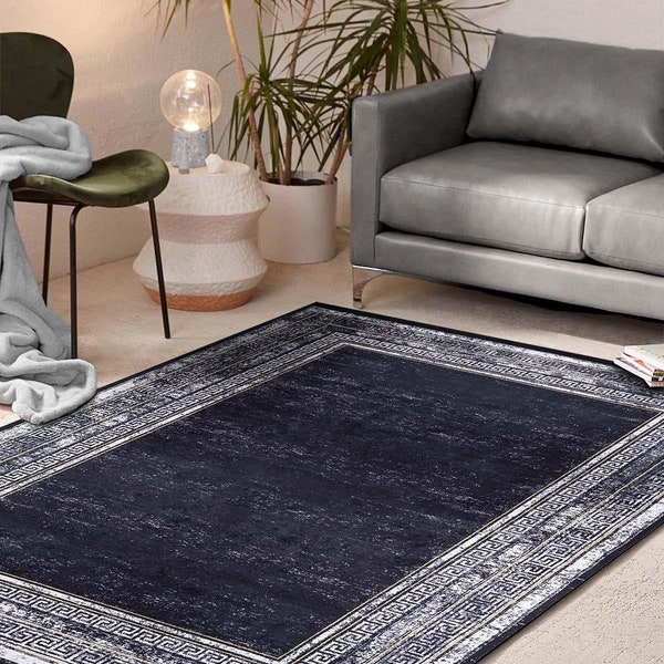 Black Modern Rug - Washable Turkish Area Rug - Blue Living Room Rug 6x9 - Hallway Runner - Red Aisle Runner - Gray Kitchen Runner 2x6 -