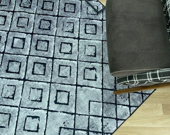 Gray Washable Modern Turkish Area Rug - Contemporary Living Room Rug 6x9 - Hallway Runner - Aisle Runner - Kitchen Runner 2x6 - Bathroom Rug