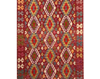 4&#39;3 &#39;&#39;x5&#39;11 &#39;&#39; Handgewebter bunter Woll-Kelim Teppich - Wende-Kelim - Maschinenwaschbarer Woll-Kelim (130 x 180 cm)