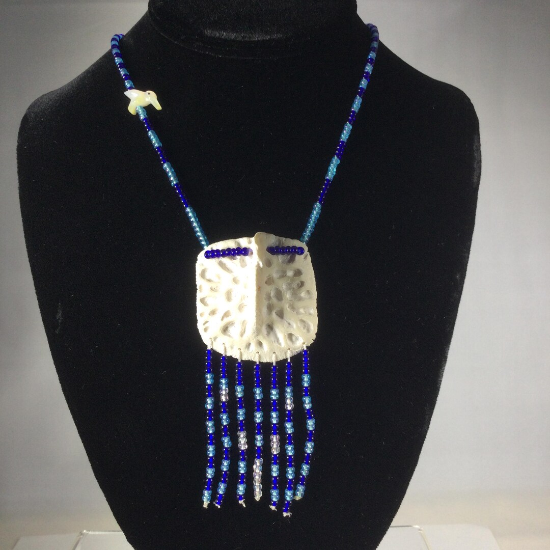 Vintage Alligator Scute Bone LUCKY Necklace With Carved Mother of Pearl ...