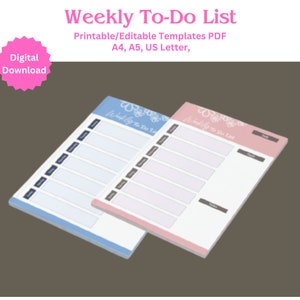 Lista de tareas semanales de Sketch Flower, imprimible y editable, tamaño A4, carta de EE. UU., PDF