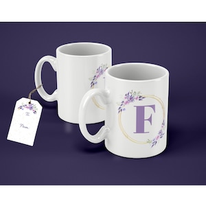 Juego de envoltorios para tazas con sublimación de monograma personalizado con la inicial "F" (11 oz, 12 oz, 15 oz, etiqueta de regalo)