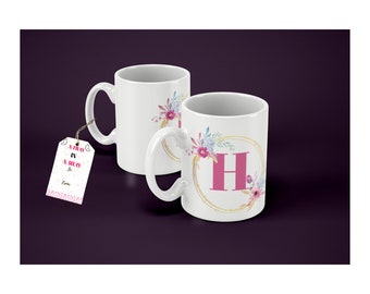 Monogrammuggsset: Blommönster med initialen 'H' (digital nedladdning)
