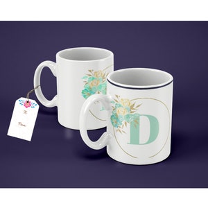 Juego de envoltorios para tazas personalizados con sublimación de monogramas con la inicial "D" (11 oz, 12 oz, 15 oz, etiqueta de regalo)