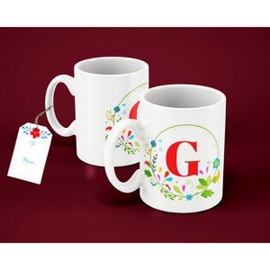 Juego de envoltorios para tazas con monograma personalizado por sublimación con la inicial "G" (325 ml, 355 ml, 405 ml, etiqueta de regalo)
