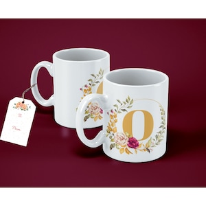 Personalized Monogram Sublimation Mug Wrap Set with Initial &quot;O&quot; (11oz, 12 oz, 15oz, Gift Tag)