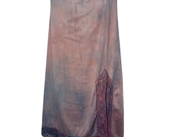 Falda lencera de encaje teñida a mano vintage / Maxi azul y rosa acuarela, estilo boho Fairycore reciclado para festivales
