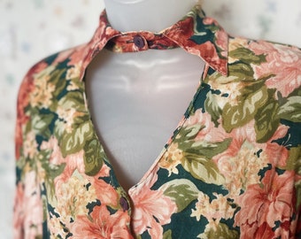 Vintage Class 80's Floral Keyhole Neckline Rayon Blouse