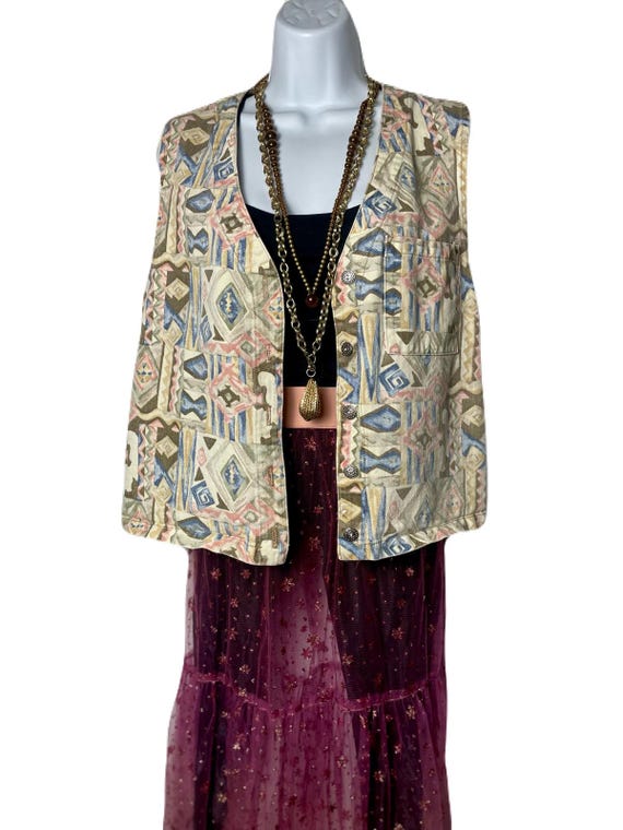 1990s Vest Aztec Pattern Southwestern Style Geometric Stampede