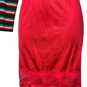 Vintage Women&#39;s Red Slip Skirt Half Slip Lace Trim Details Back Slit